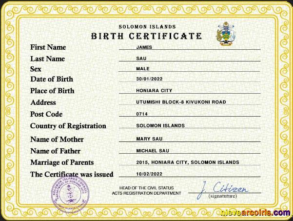 Solomon vital record birth certificate